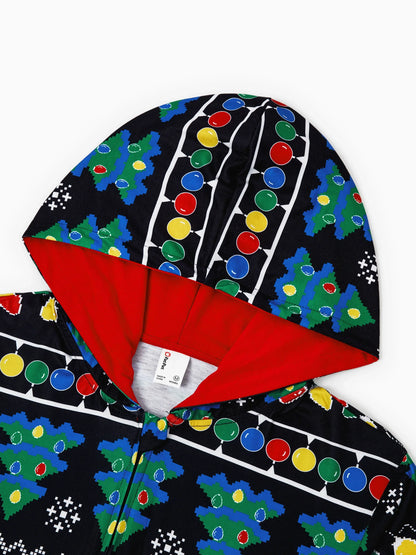 Christmas Onesies Matching Family Pajamas Set Christmas Tree Print PJS with Christmas Socks Black