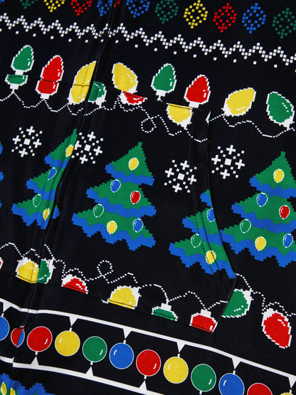 Christmas Onesies Matching Family Pajamas Set Christmas Tree Print PJS with Christmas Socks Black