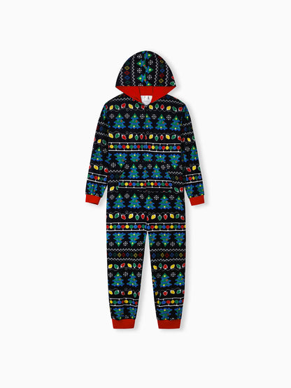 Christmas Onesies Matching Family Pajamas Set Christmas Tree Print PJS with Christmas Socks Black