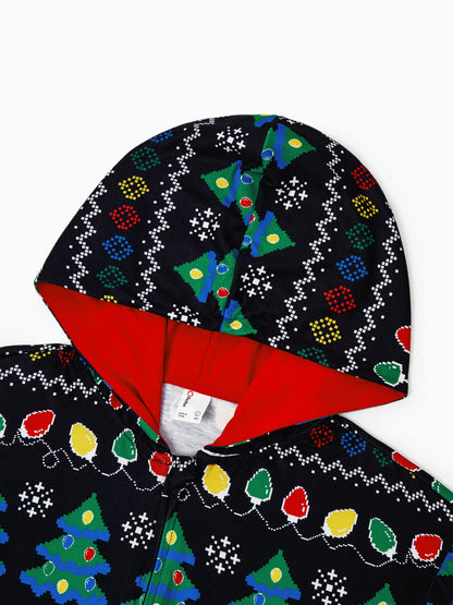 Christmas Onesies Matching Family Pajamas Set Christmas Tree Print PJS with Christmas Socks Black
