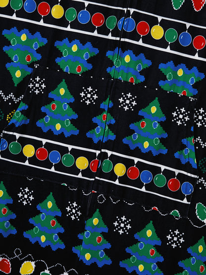 Christmas Onesies Matching Family Pajamas Set Christmas Tree Print PJS with Christmas Socks Black