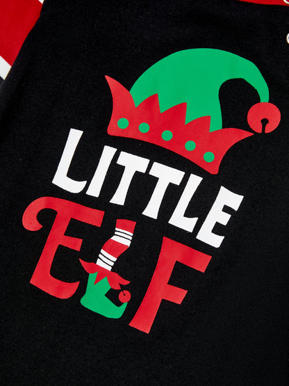 Christmas Matching Family Pajamas Set Elf Print PJS with Christmas Socks Black