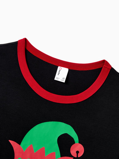 Christmas Matching Family Pajamas Set Elf Print PJS with Christmas Socks Black