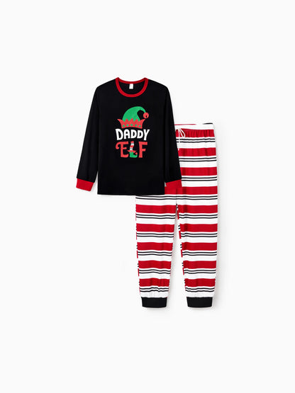 Christmas Matching Family Pajamas Set Elf Print PJS with Christmas Socks Black