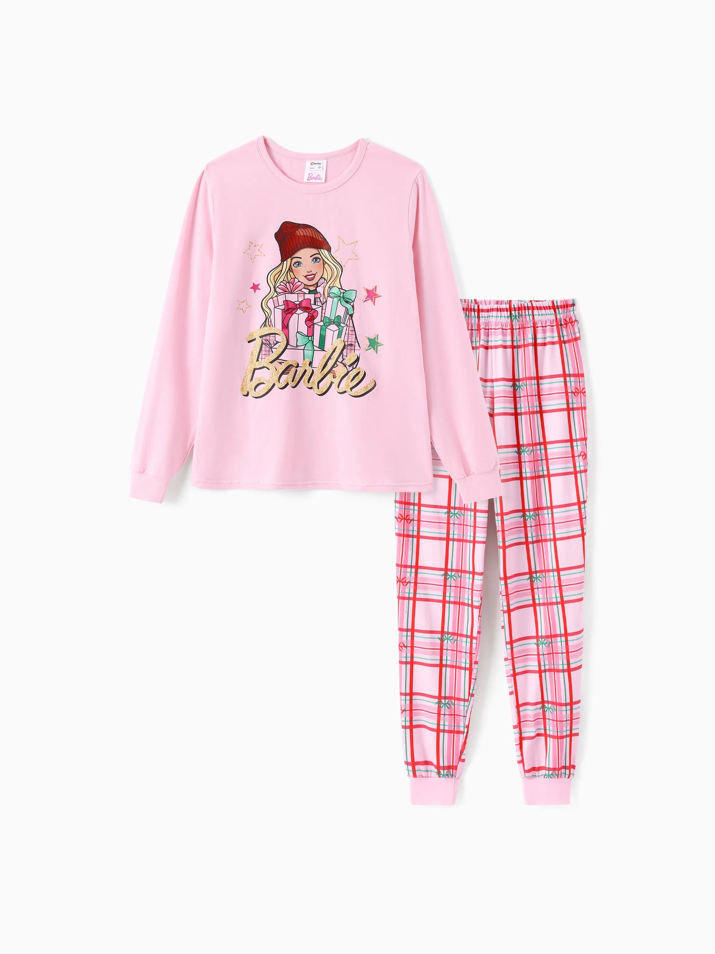 Conjunto de Pijamas Ajustados em Algodão Orgânico Rosa Barbie Christmas Mommy