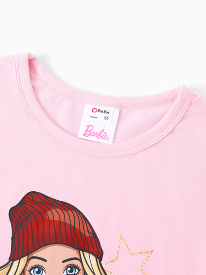 Conjunto de Pijamas Ajustados em Algodão Orgânico Rosa Barbie Christmas Mommy