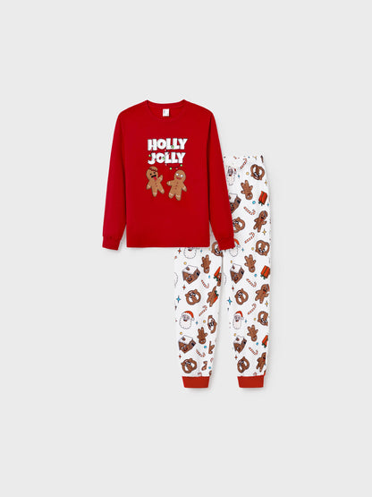 Christmas Matching Family Pajamas Set Glow in the Dark Gingerbread and Santa PJS with Christmas Socks Red