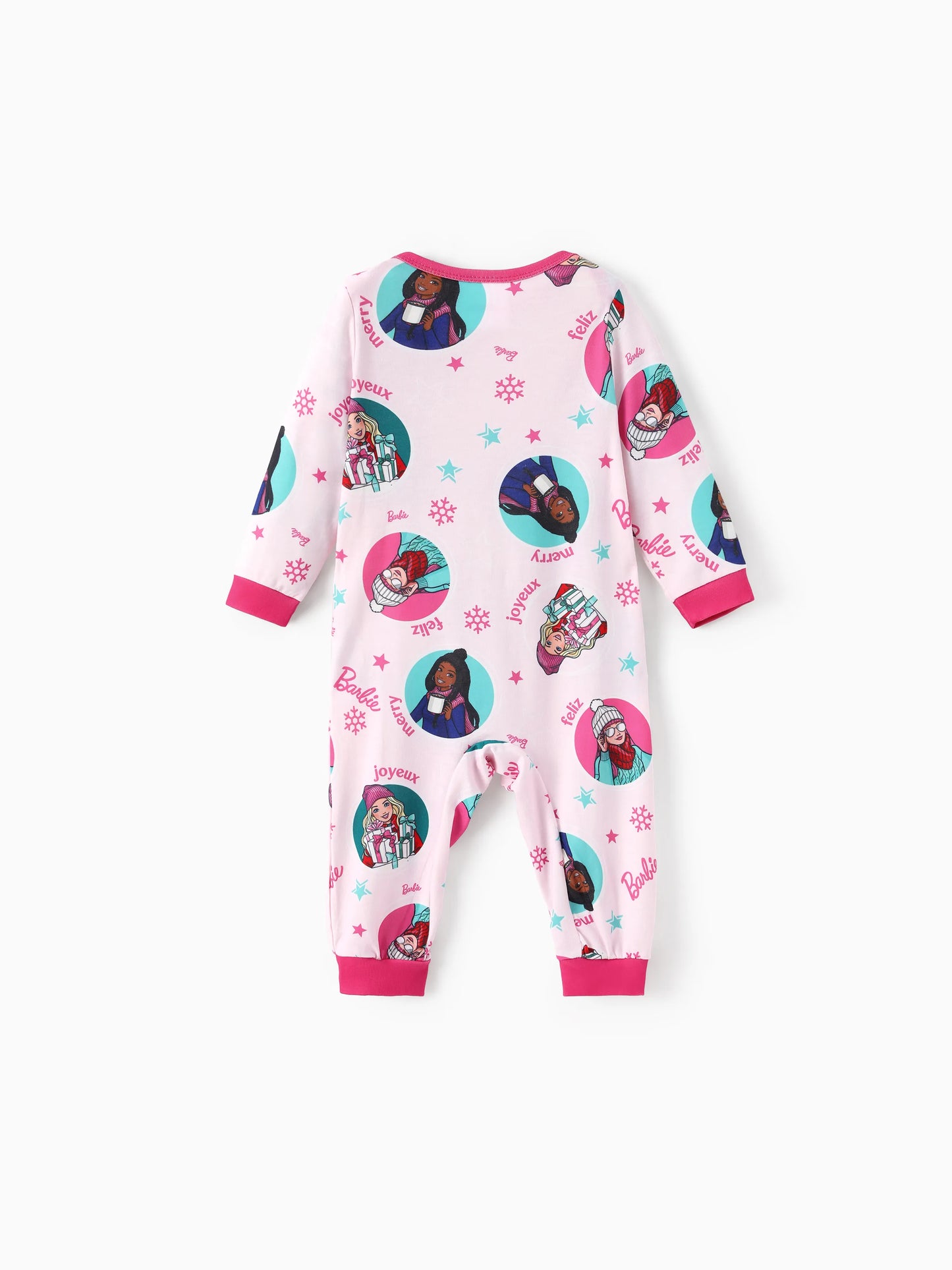 Conjunto de Pijamas de Natal em Conjunto para Família com Flocos de Neve e Meias de Natal Barbie - Cor de Rosa