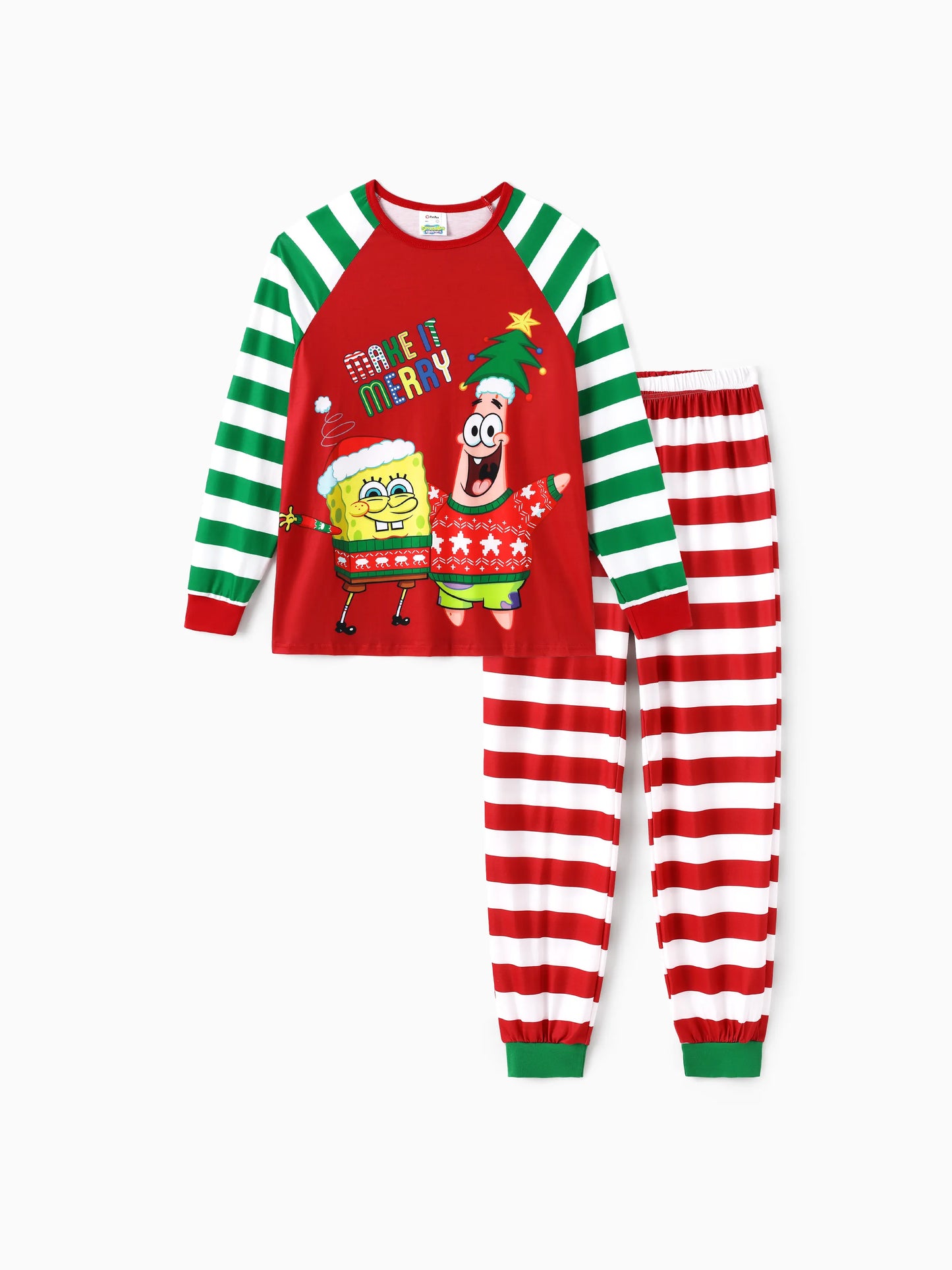 SpongeBob SquarePants Christmas Matching Family Striped Pajamas Set with Christmas Socks Red