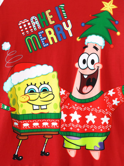 SpongeBob SquarePants Christmas Matching Family Striped Pajamas Set with Christmas Socks Red