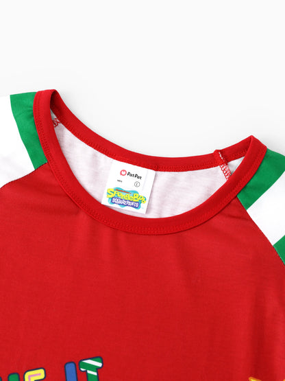 SpongeBob SquarePants Christmas Matching Family Striped Pajamas Set with Christmas Socks Red