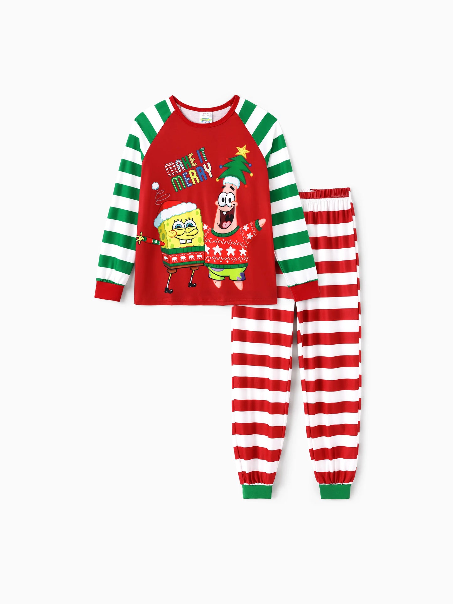SpongeBob SquarePants Christmas Matching Family Striped Pajamas Set with Christmas Socks Red