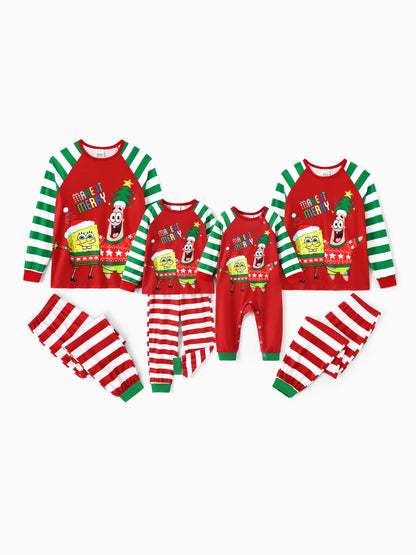 SpongeBob SquarePants Christmas Matching Family Striped Pajamas Set with Christmas Socks Red