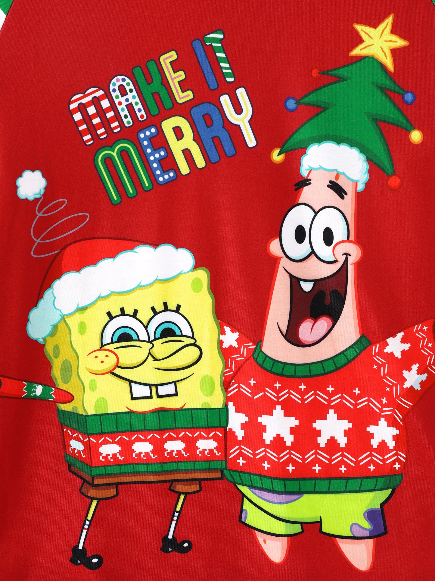 SpongeBob SquarePants Christmas Matching Family Striped Pajamas Set with Christmas Socks Red