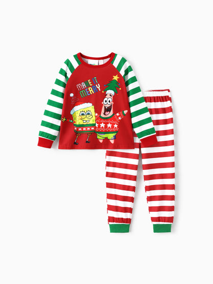 SpongeBob SquarePants Christmas Matching Family Striped Pajamas Set with Christmas Socks Red
