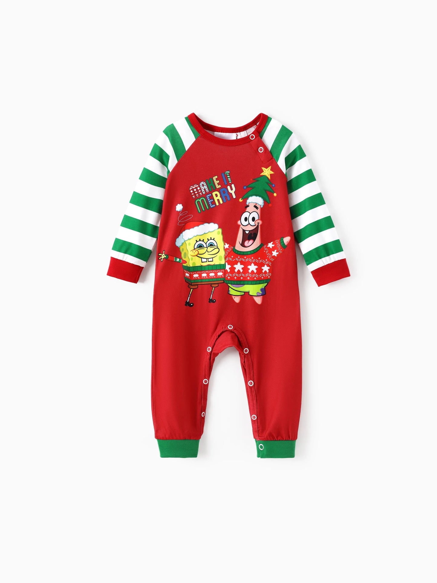 SpongeBob SquarePants Christmas Matching Family Striped Pajamas Set with Christmas Socks Red