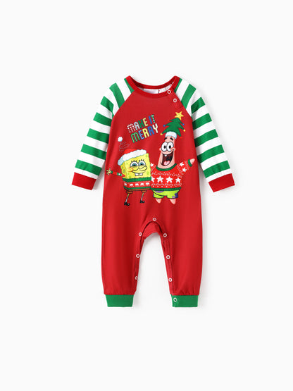 SpongeBob SquarePants Christmas Matching Family Striped Pajamas Set with Christmas Socks Red