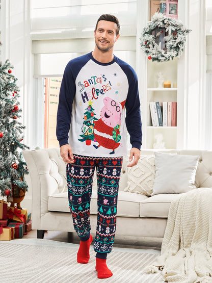 Conjunto de Pijamas Correspondentes da Família Peppa Pig com Impressão de Natal e Meias de Natal em Cor Block