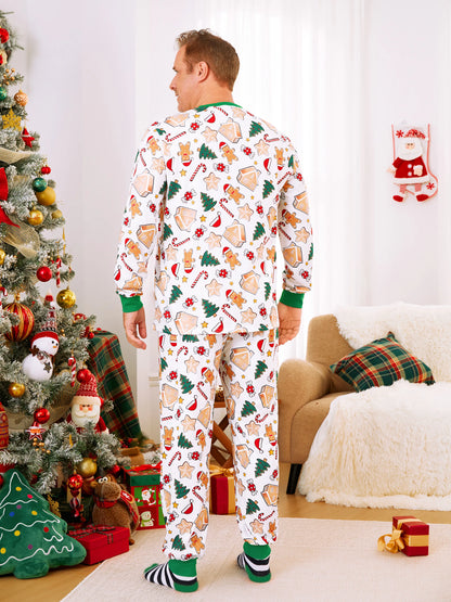 Gingerbread House Pajamas Matching Family Green Christmas PJs Sets with Christmas Socks Multi-color