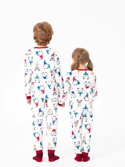 Christmas Matching Family Pajamas Set Christmas Gnome Print PJS with Christmas Socks Red