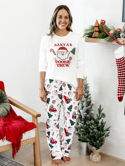 Christmas Matching Family Pajamas Set Santa Claus and Christmas Tree Print White PJS with Christmas Socks White