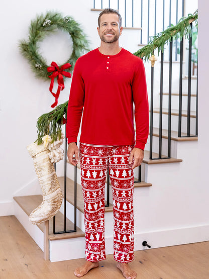 Christmas Matching Family Pajamas Set Gingerbread and Christmas Tree Print Red PJS with Christmas Socks Red