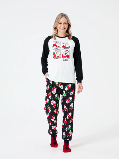 Christmas Matching Family Pajamas Set Christmas Santa Print Black and White PJS with Christmas Socks Black