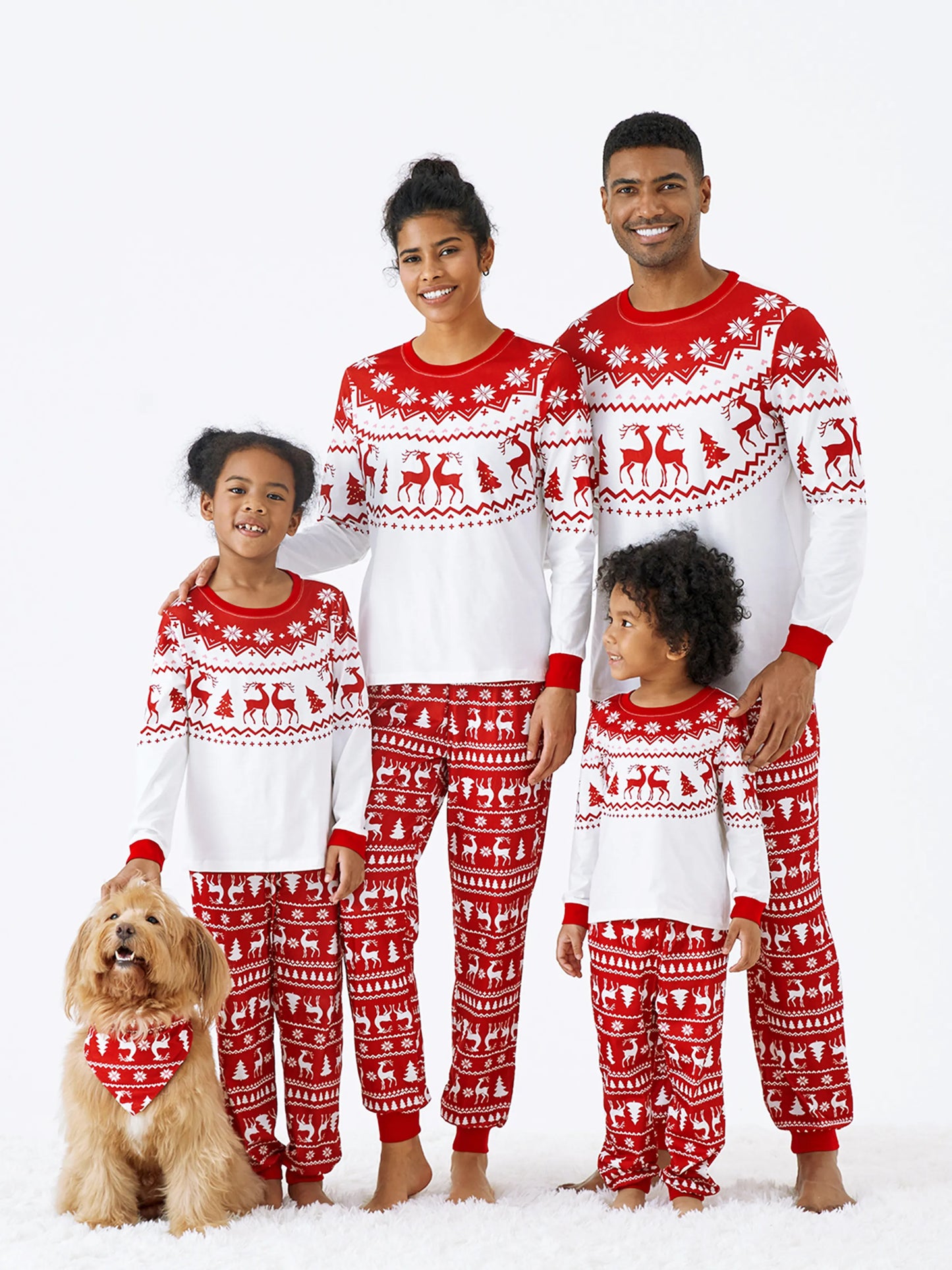 Christmas Reindeer and Snowflake Print Family Matching Pajamas Sets with Christmas Socks Red