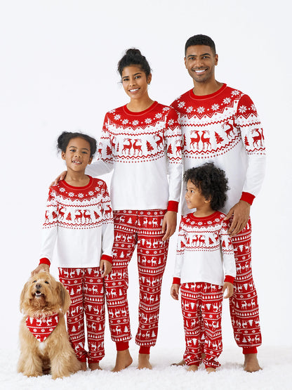 Christmas Reindeer and Snowflake Print Family Matching Pajamas Sets with Christmas Socks Red