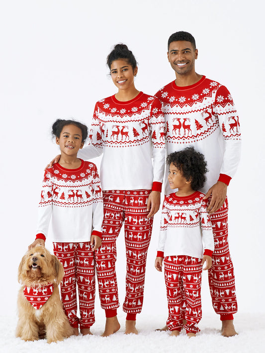 Christmas Reindeer and Snowflake Print Family Matching Pajamas Sets with Christmas Socks Red