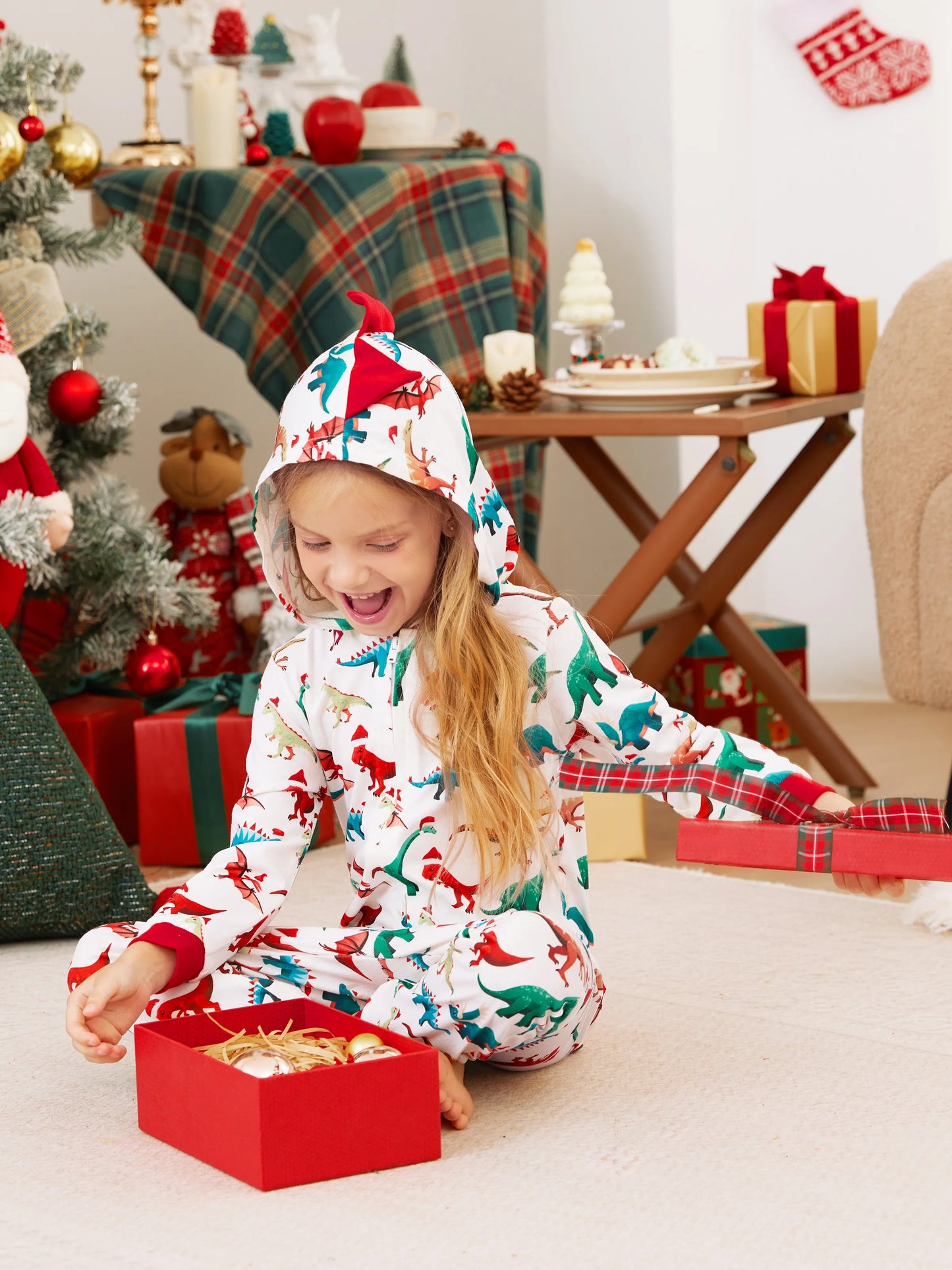 Pijamas de Natal em Família com Design 3D - PJs tipo Onesie com Meias de Natal Multicoloridas