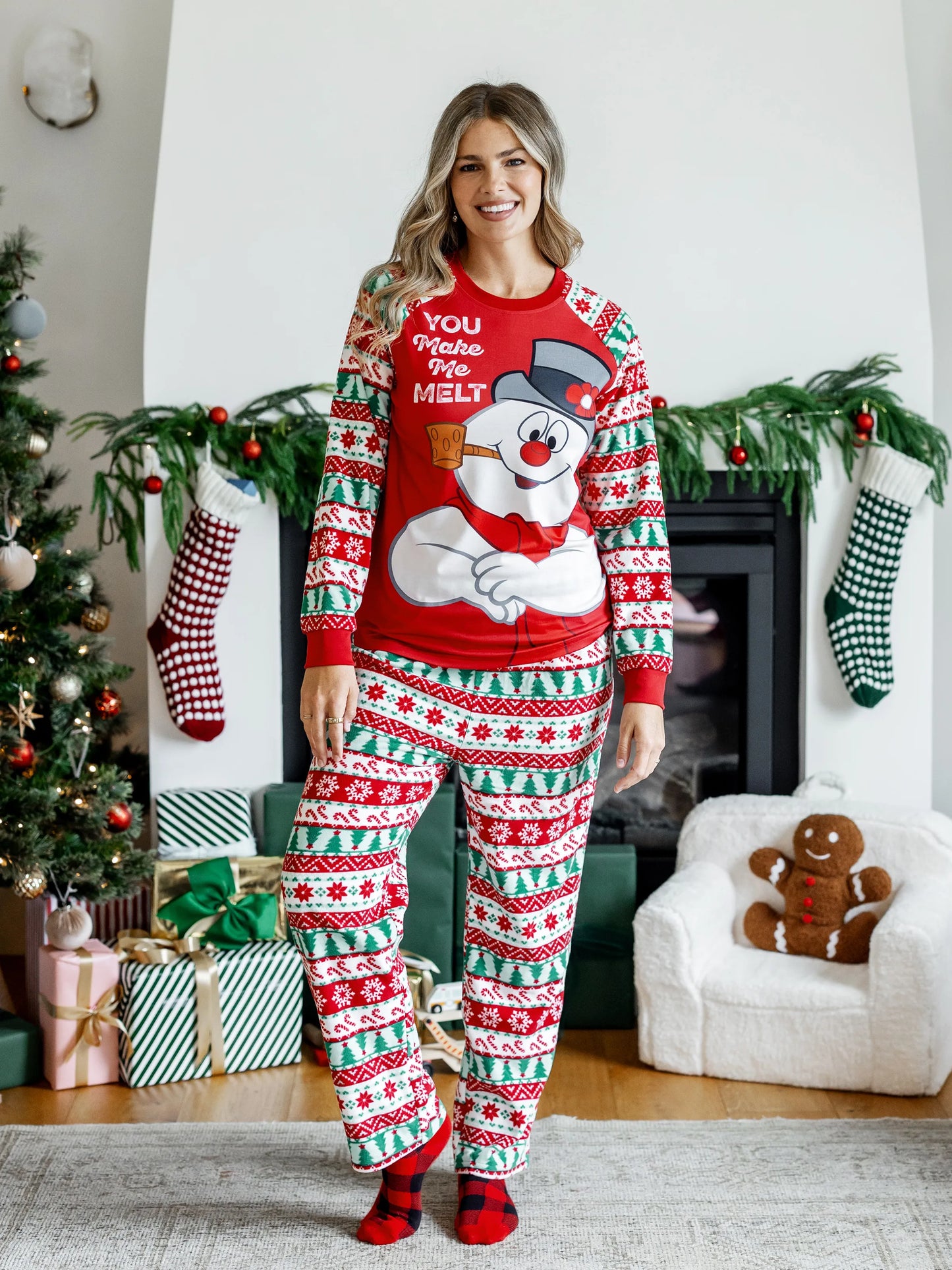 Conjunto de Pijamas Polar em Fleece com Padrão Fair Isle para a Família - Frosty, o Boneco de Neve - Natal - Vermelho