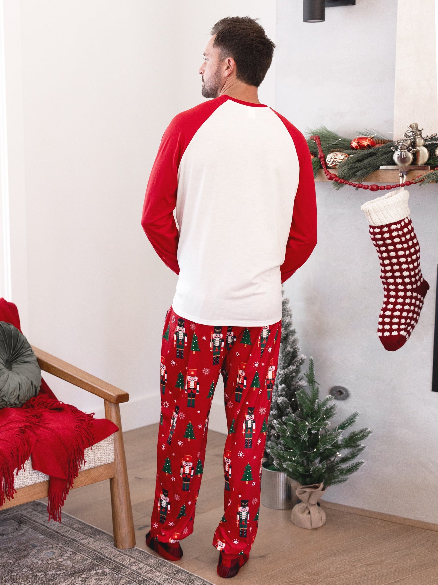 Christmas Matching Family Pajamas Set Nutcracker Print PJS with Christmas Socks Red