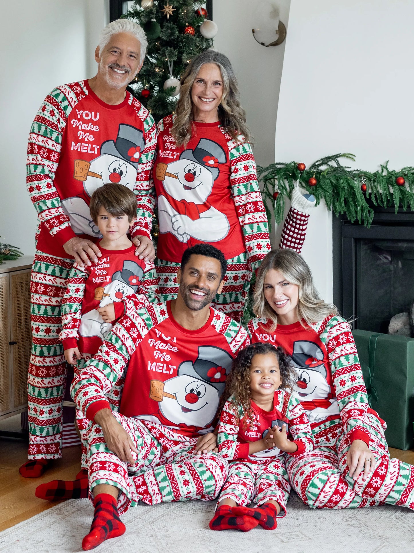 Conjunto de Pijamas Polar em Fleece com Padrão Fair Isle para a Família - Frosty, o Boneco de Neve - Natal - Vermelho