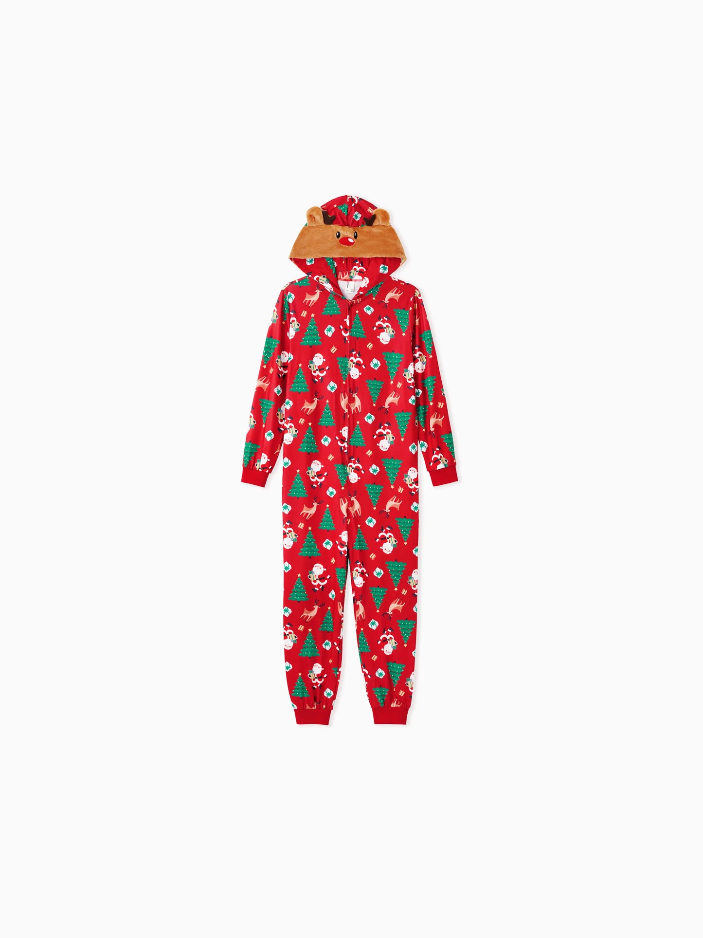Christmas Family Pajamas Sets 3D Reindeer Hooded Allover Print Onesies with Christmas Socks Red-2