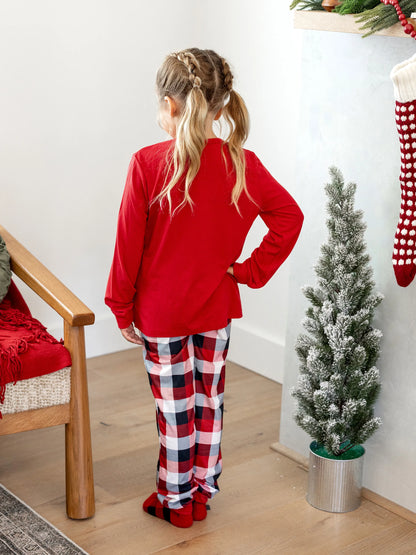 Christmas Matching Family Pajamas Set Glow In The Dark Reindeer Print PJS with Christmas Socks Red