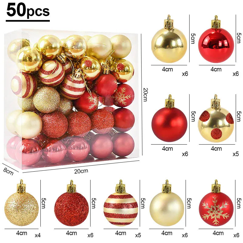 Conjunto 50 Bolas de Natal Vermelhas e Douradas — Luxo & Elegância Festiva