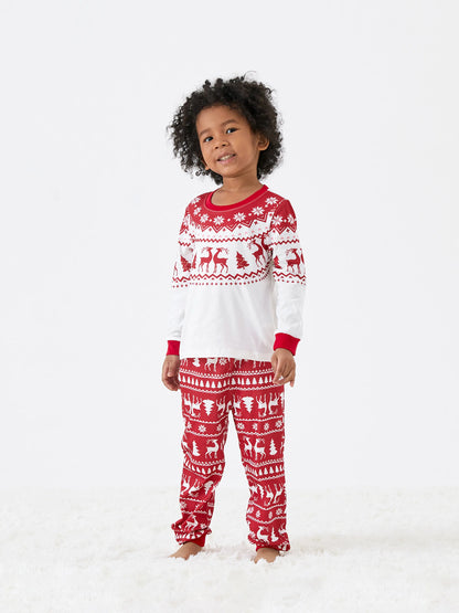 Christmas Reindeer and Snowflake Print Family Matching Pajamas Sets with Christmas Socks Red