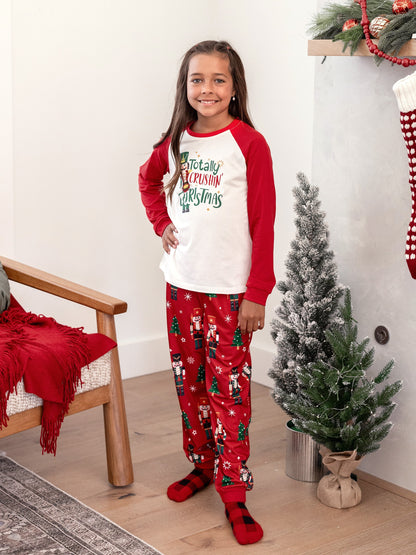 Christmas Matching Family Pajamas Set Nutcracker Print PJS with Christmas Socks Red