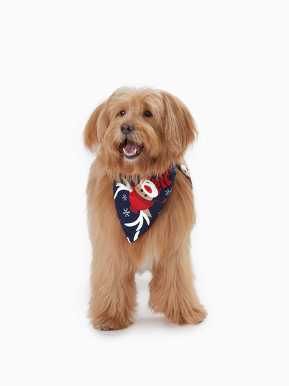 Pijamas de Natal para Família com Padrão de Renas, Conjunto de Pijamas com Manga Raglan em Grande Gráfico e Meias de Natal. Cores: Azul Escuro / Branco / Vermelho.