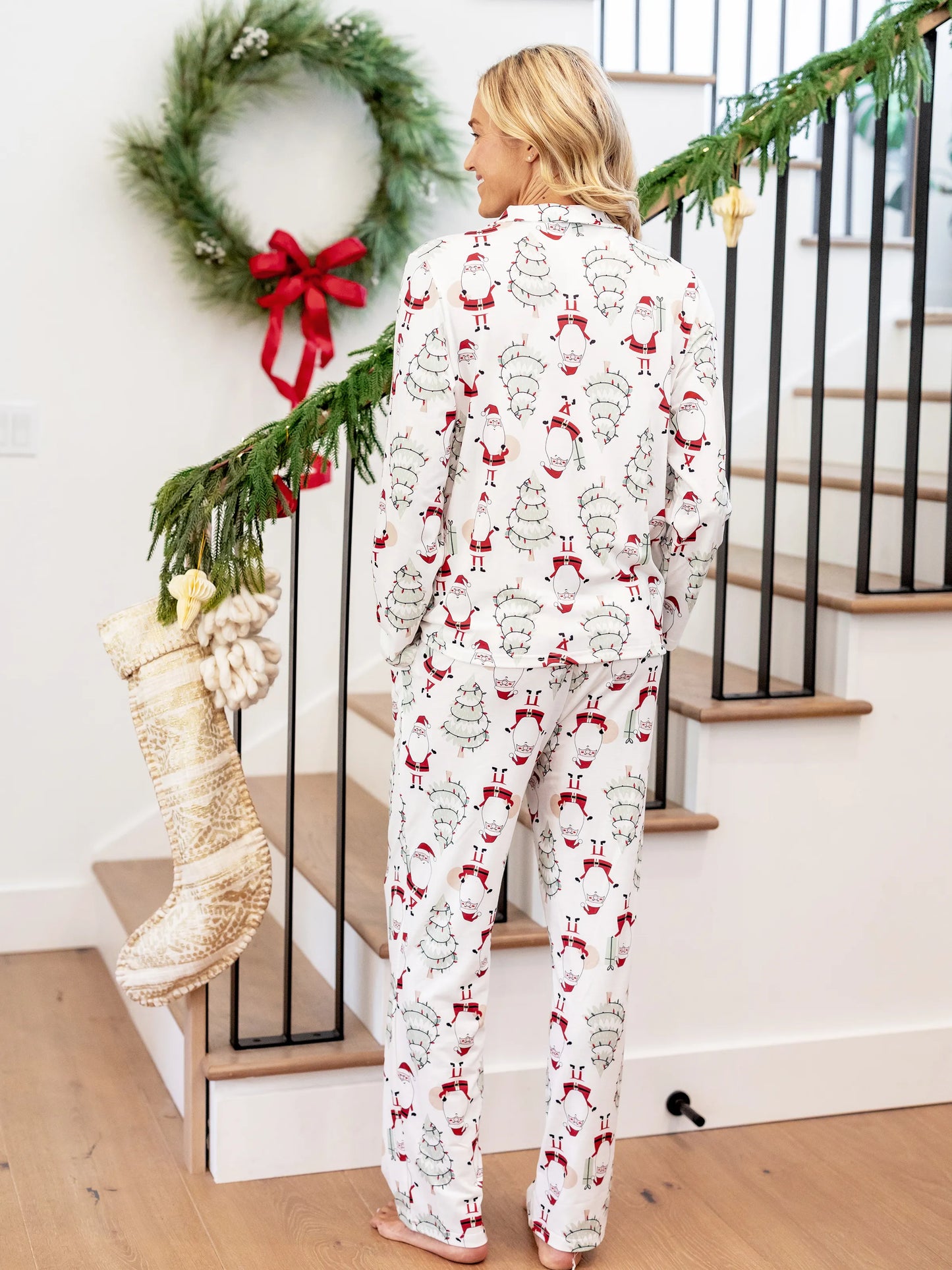 Christmas Matching Family Pajamas Set Gnome Print White PJS with Christmas Socks White