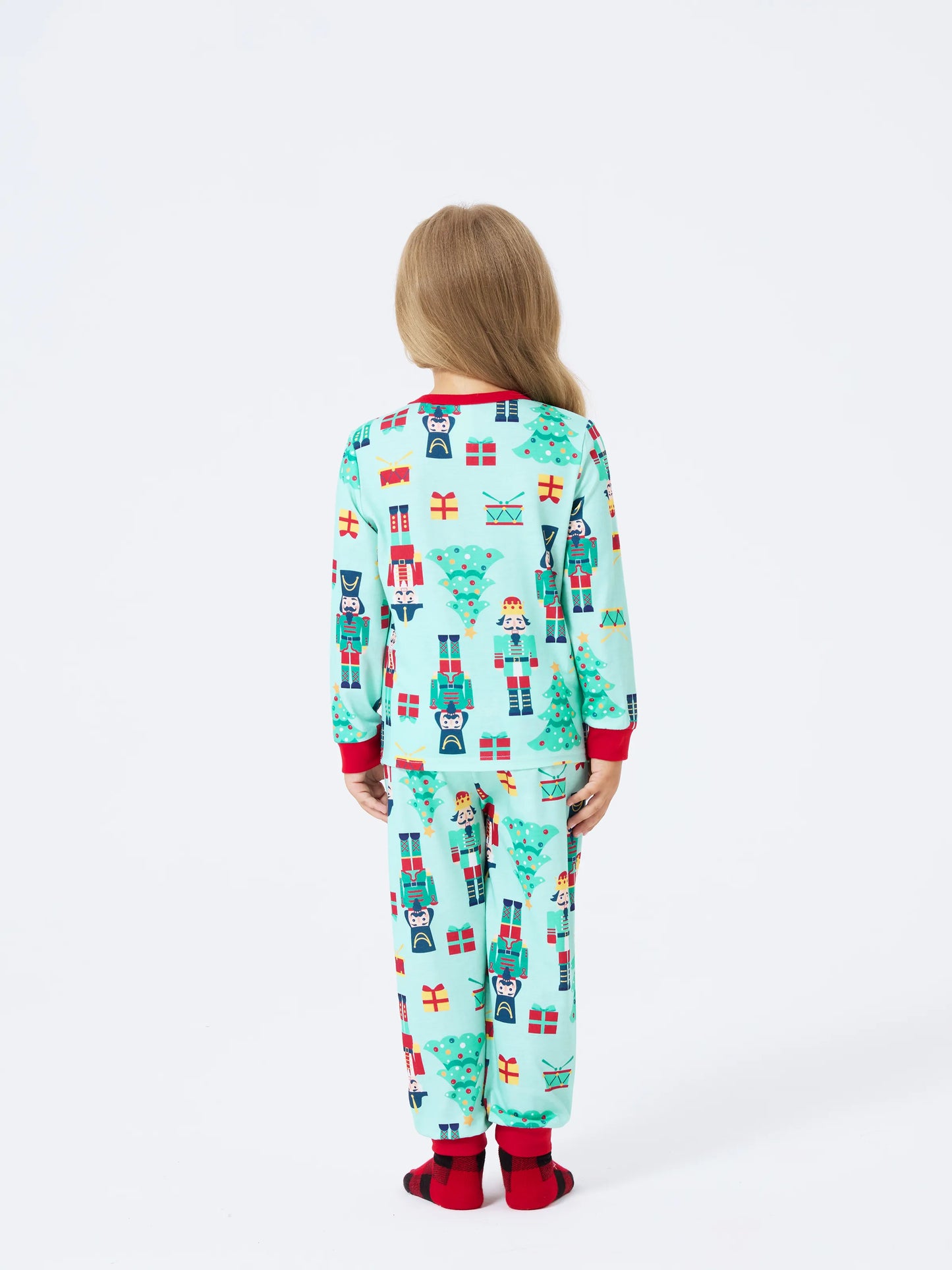 Christmas Matching Family Pajamas Set Soldier and Christmas Tree Print PJS with Christmas Socks Pale Green