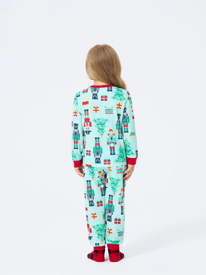 Christmas Matching Family Pajamas Set Soldier and Christmas Tree Print PJS with Christmas Socks Pale Green