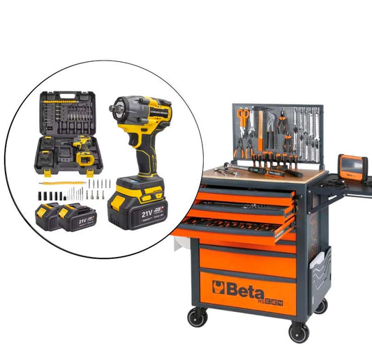 Betacab - Carrinho de Ferramentas c/ 333 Peças + Chave de Impacto Sem Fios c/ 26 peças