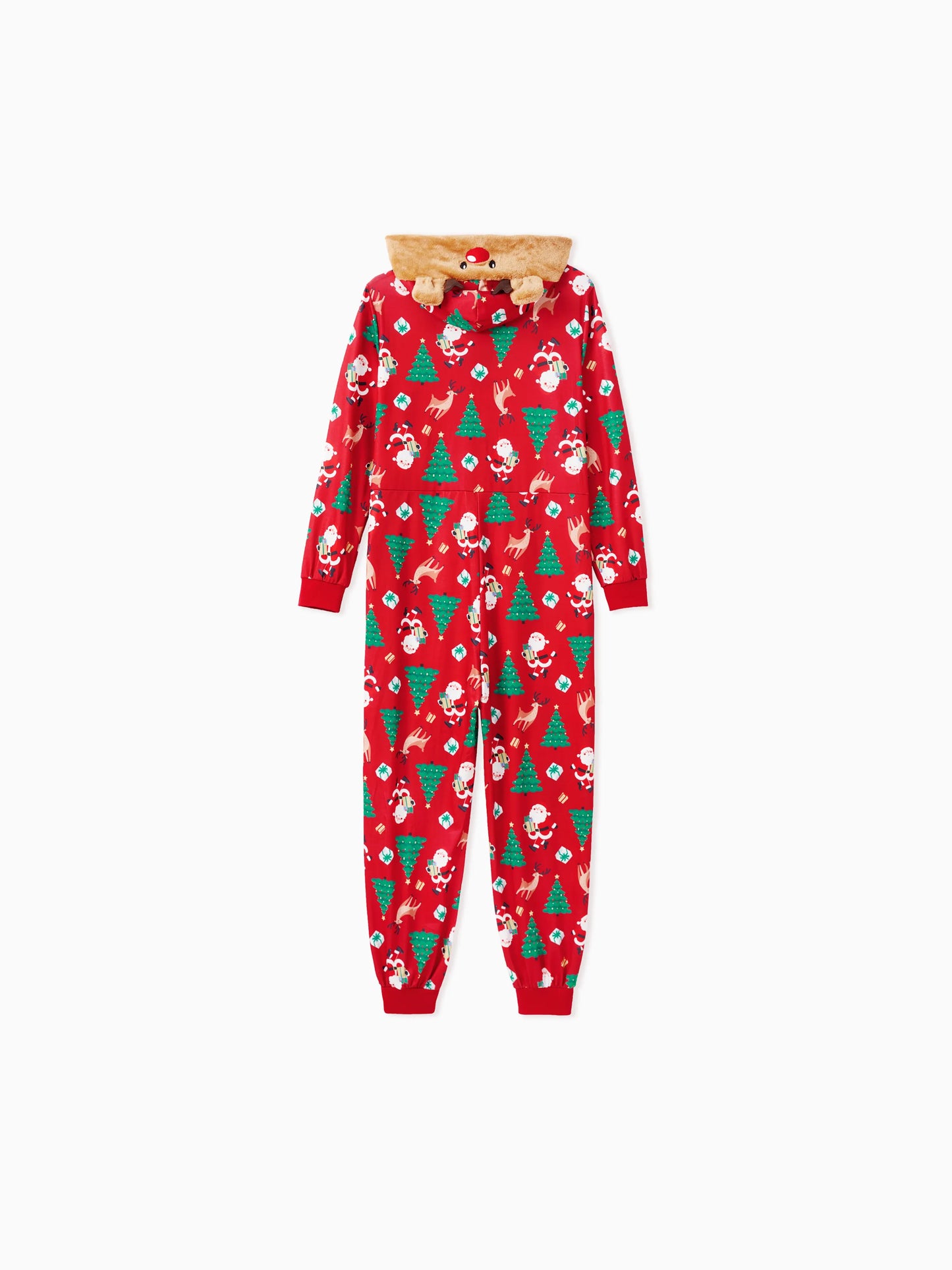 Christmas Family Pajamas Sets 3D Reindeer Hooded Allover Print Onesies with Christmas Socks Red-2