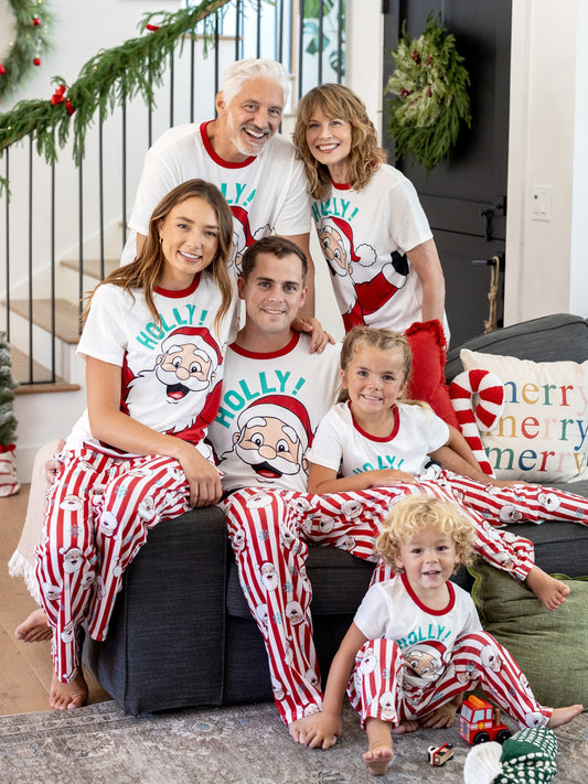 Conjunto de Pijamas de Natal em Conjunto para a Família - Pai Natal e Flocos de Neve em Riscas Vermelhas