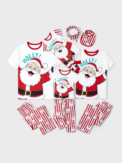 Conjunto de Pijamas de Natal em Conjunto para a Família - Pai Natal e Flocos de Neve em Riscas Vermelhas