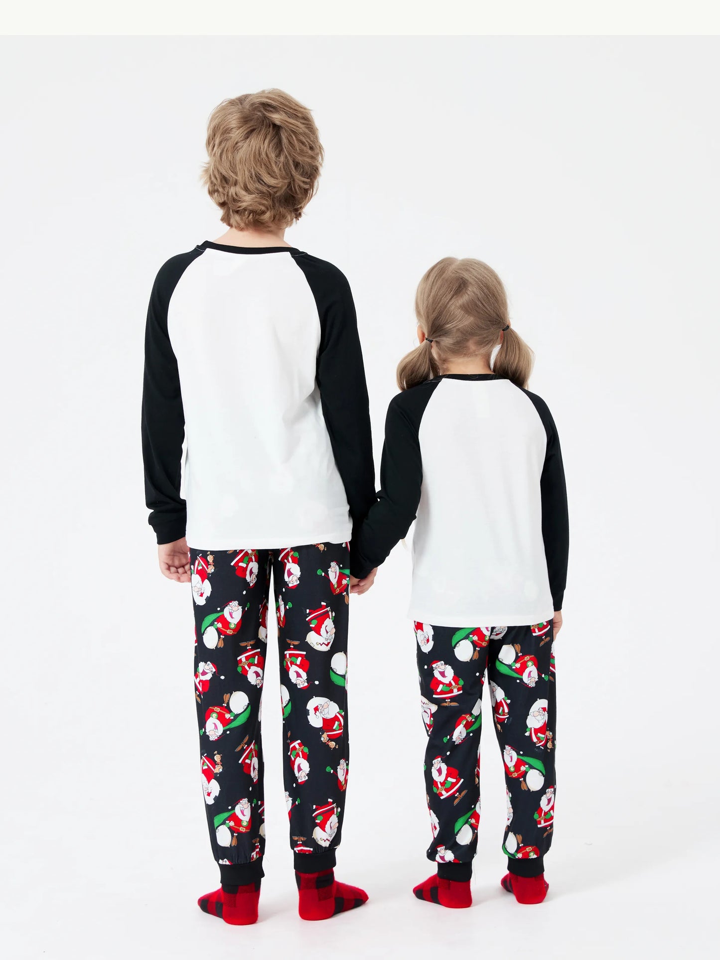 Christmas Matching Family Pajamas Set Christmas Santa Print Black and White PJS with Christmas Socks Black