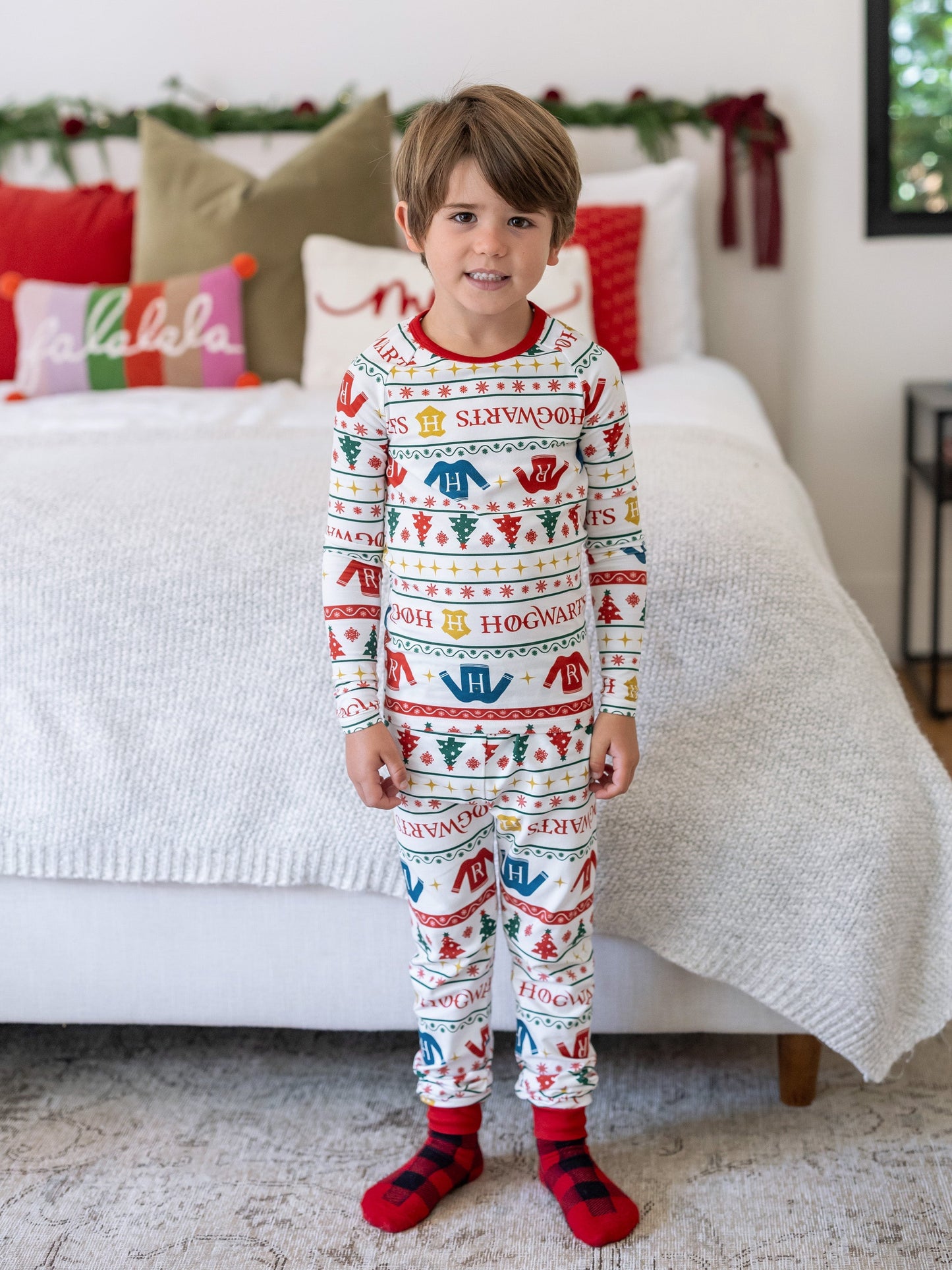 Harry Potter Christmas Matching Family Organic Cotton Snug-fitting Pajamas Sets with Socks White