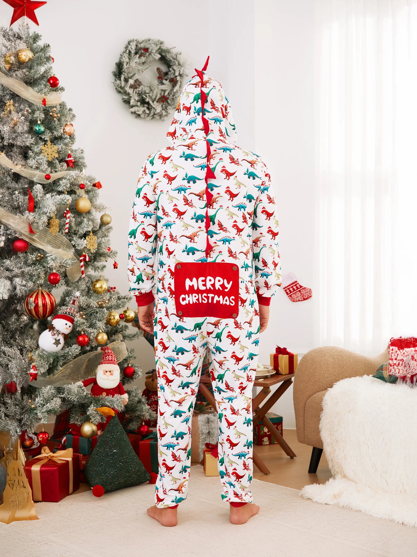 Pijamas de Natal em Família com Design 3D - PJs tipo Onesie com Meias de Natal Multicoloridas